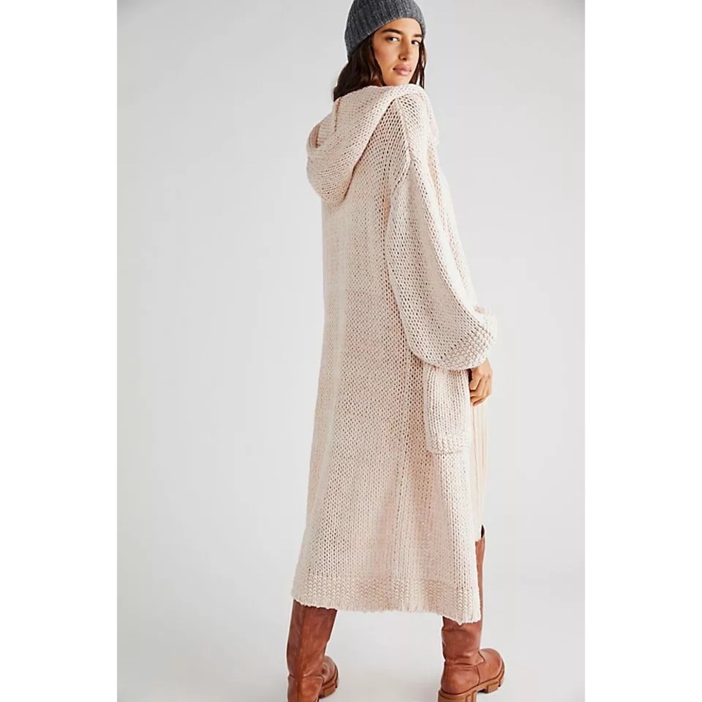 Free People Crofter Sand Dunes Marled Chunky Knit Hooded Cardigan